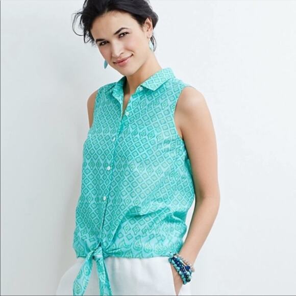 J Jill Sleeveless Tie Waist Button Down Cotton Top Small - Picture 1 of 8